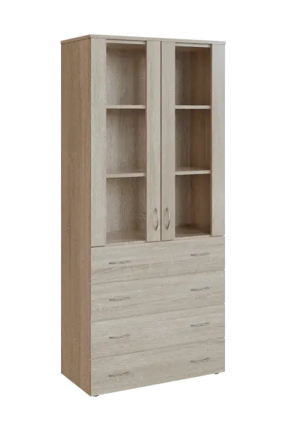 N 5 - 84ZS kancelářská skříň, 2-dveřová/prosklená/zásuvky, 1800x800x400, dub bardolino